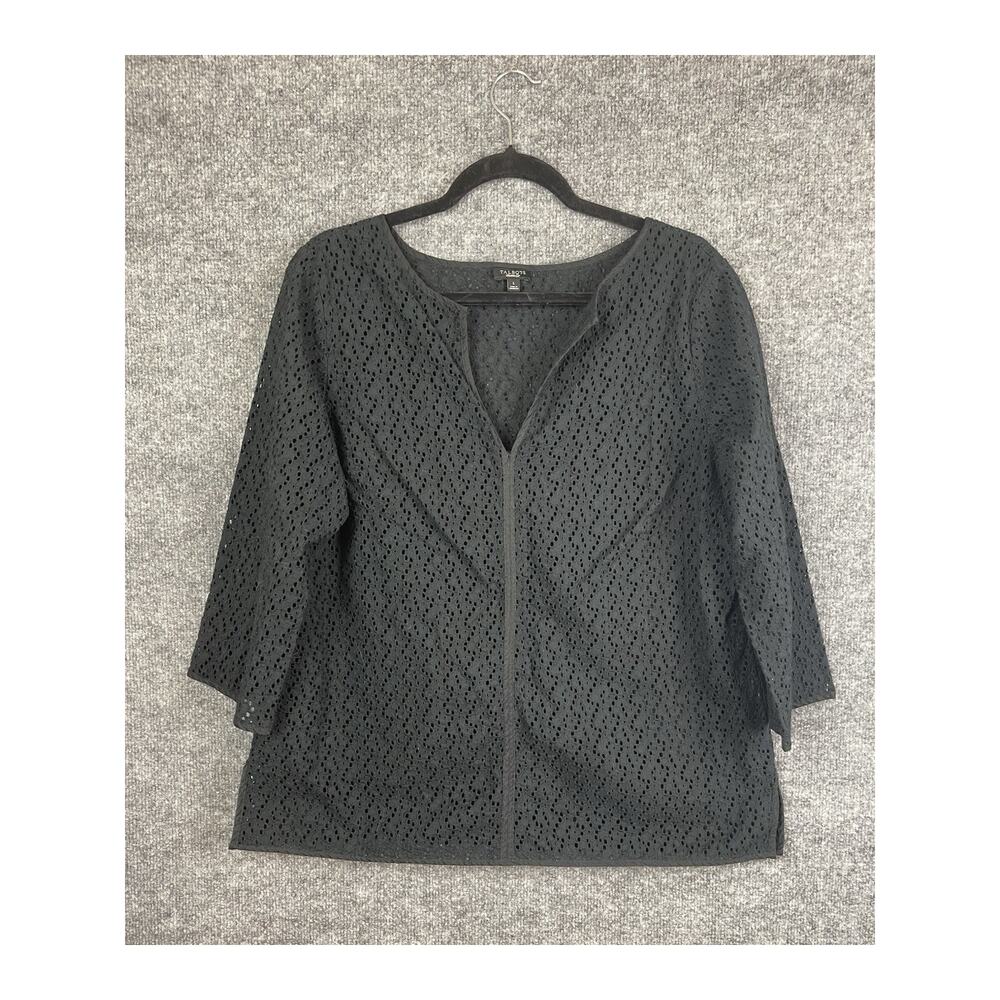 Talbots‎ Women's Pullover Eyelet Top in Black Tunic Size Large